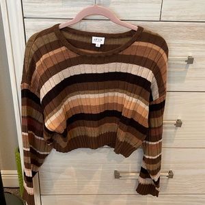 Le Lis crew neck neutral striped crop sweater - size small
